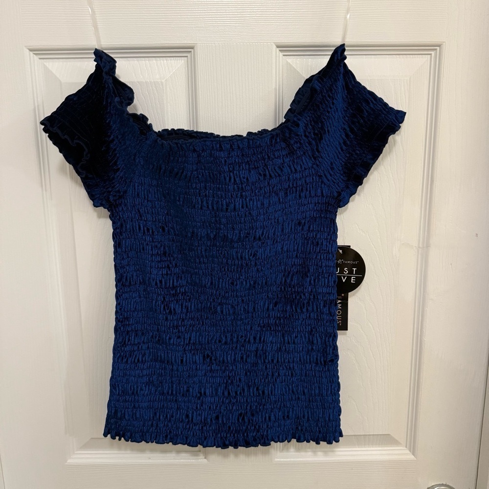 NWT Almost Famous Off the Shoulder Smocked Velvet Top